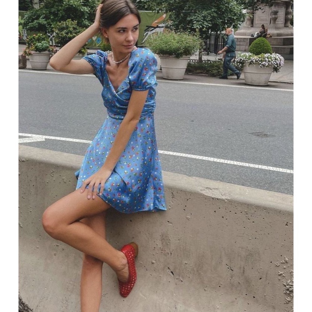 Zara Blue Floral Satin Effect Dress
